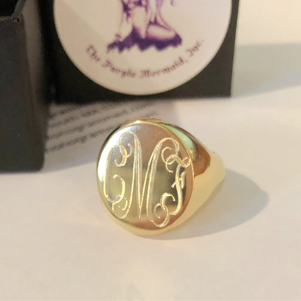 Gold Monogram Ring 14K Gold / Rush It! Ships in Approx 7 Business Days
