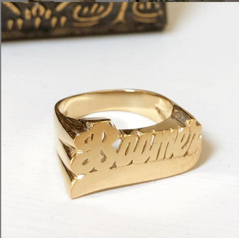 14K Gold Name Ring, Personalized Triple Band Ring | Nelle & Lizzy